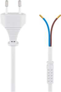 Cable with Euro Plug for Assembly, 1.5 m, White, (2*0.75 mm²)