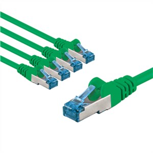 CAT 6A Patch Cable S/FTP (PiMF), 1 m, Green, Set of 5