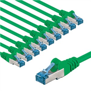 CAT 6A Patch Cable S/FTP (PiMF), 1 m, Green, Set of 10
