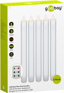 Set of 5 white LED real wax rod candles, incl. remote control Set of 5 white LED real wax rod candles, incl. remote control