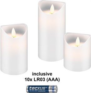 Set of 3 LED Real Wax Candles, white, incl. 10x AAA (LR03)