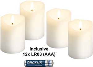 Set of 4 LED Real Wax Candles, white, incl. 12x AAA (LR03)
