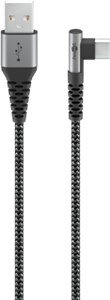 USB-C™ to USB-A Textile Cable with Metal Plugs (Space Grey/Silver), 90°, 1 m