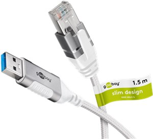 USB-A 3.0 to RJ45 Ethernet Cable, Slim, 1.5 m